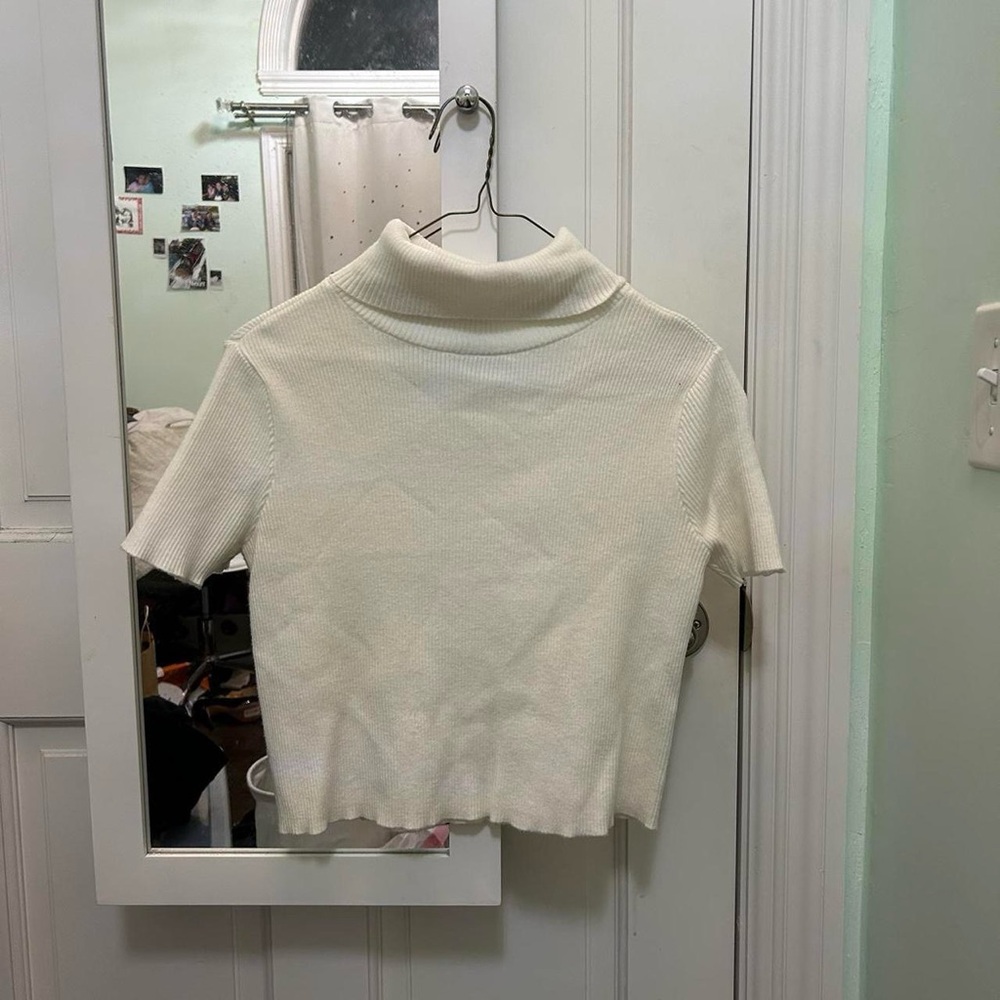 Garage White Turtleneck Short Sleeve Crop Top